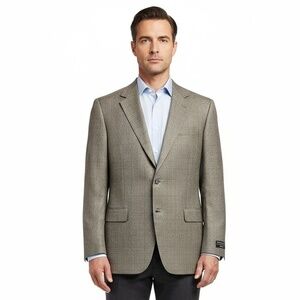 Jos A Bank Blazer Men 43R Glen Plaid 2-Button Professional Tailored Silk Wool‎